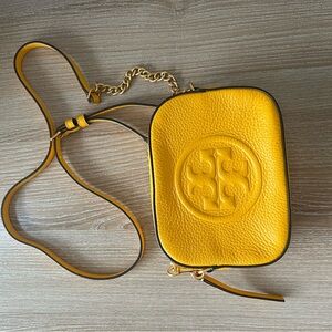Tory Burch Yellow Pebbled Leather Crossbody Bag